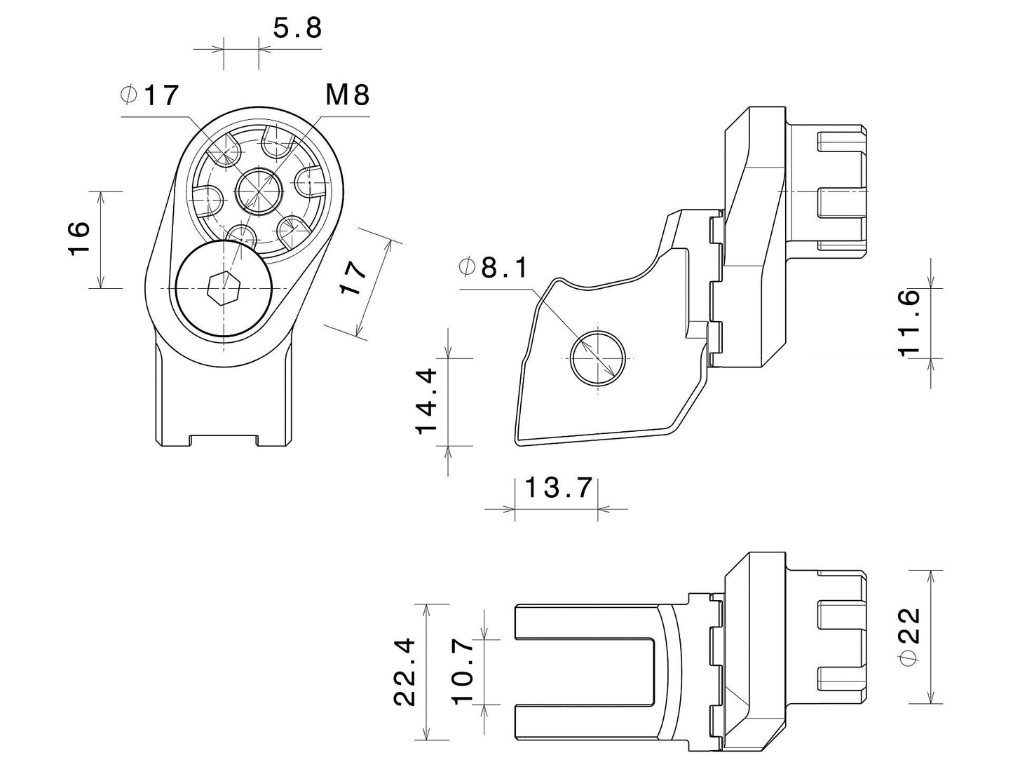アジャスト機能付 ステップペグ アダプター (∅ 22 mm) : PE726B