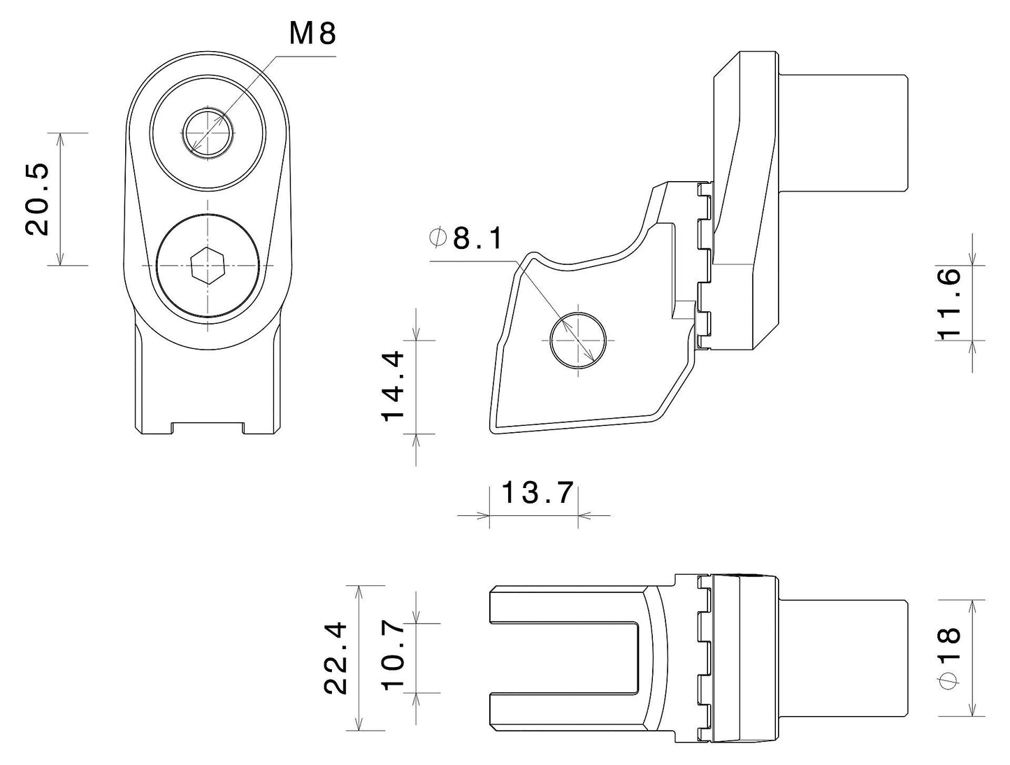 アジャスト機能付 ステップペグ アダプター (∅ 18 mm) : PE727B