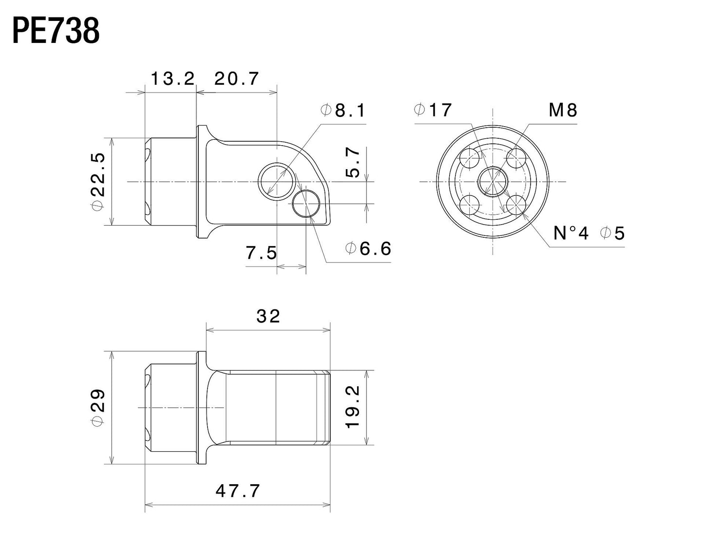 ステップペグ アダプター Passenger (Ø 22 mm) : PE738B